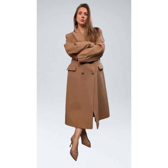 Tempo Europe London Fog 100% Wool Upcycled with 500 Austrian Crystals Coat - M/L - Picture 12 of 15